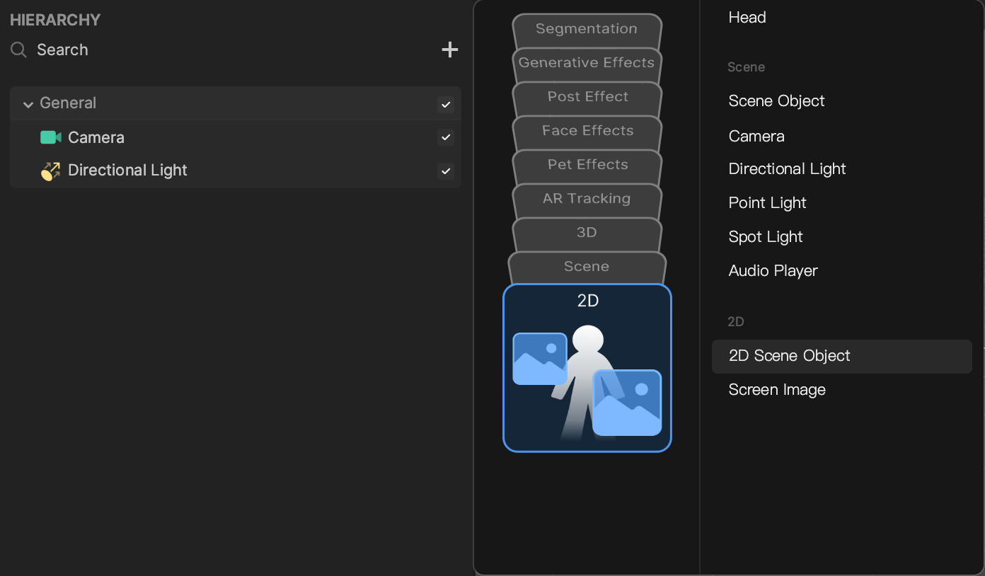 2D scene object in hierarchy