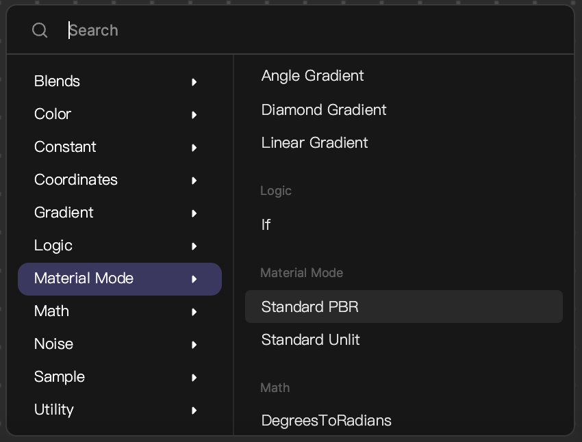 material mode standard pbr node