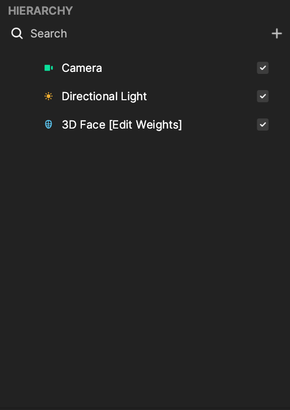 3d face object in the hierarchy panel