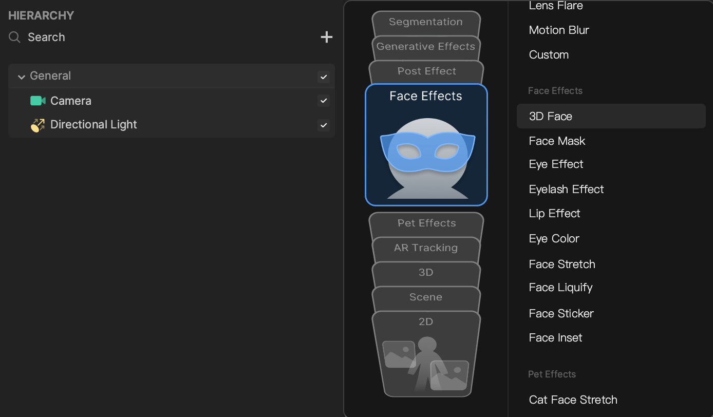 3D face hierarchy panel