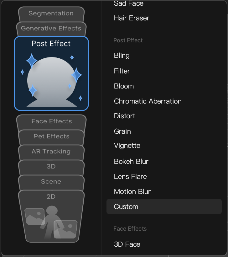 add a custom post effect from hierarchy panel