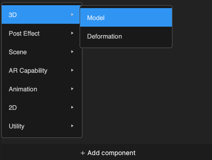 add a model component in the inspector panel