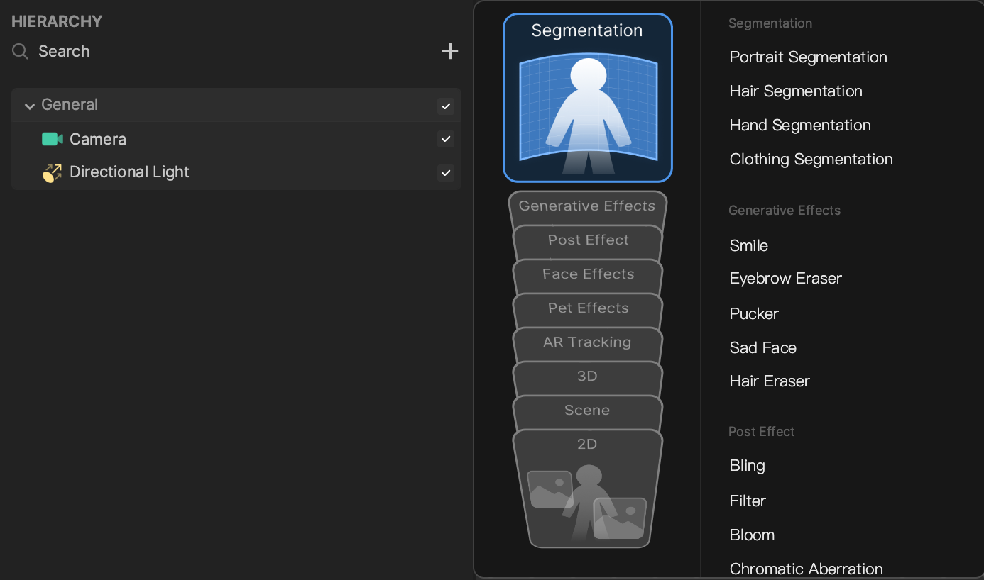 add segmentation object from the hierarchy panel