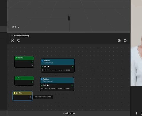 add sin and multiply nodes in the visual scripting panel