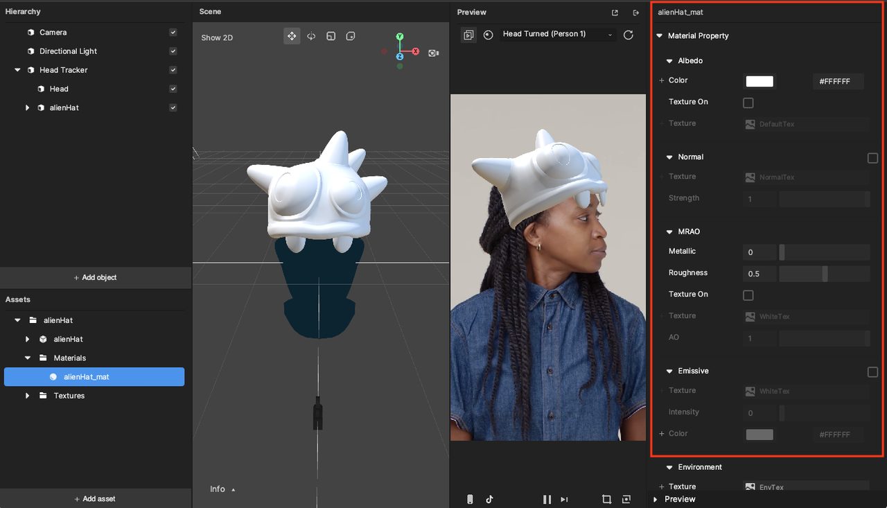 alien hat material in the inspector panel