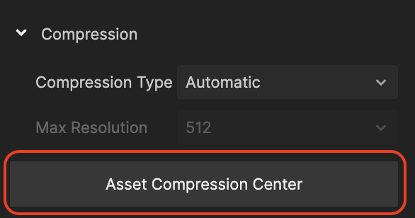 compress assets from inspector panel