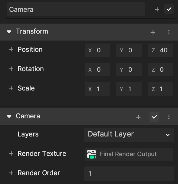 the components of the main camera in the inspector panel
