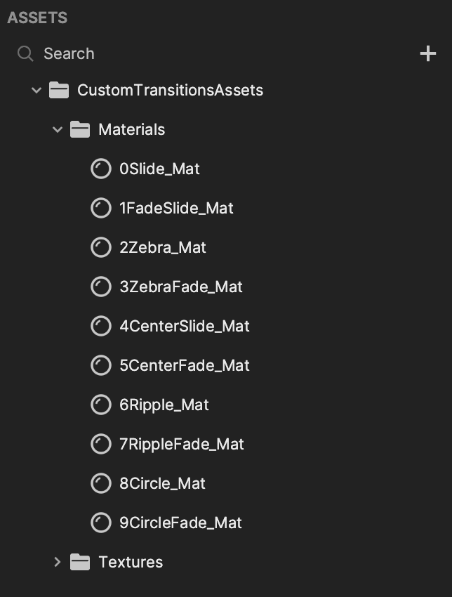 custom transitions assets