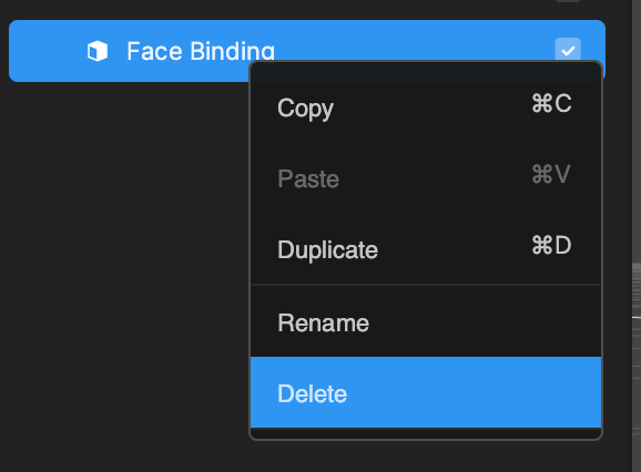 delete the face binding object