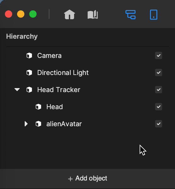 deselect the head object in the hierarchy panel