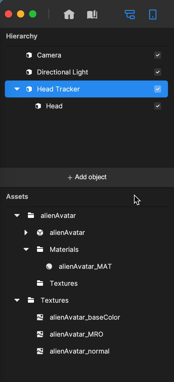 drag and drop the alien model from the assets panel to the hierarchy panel