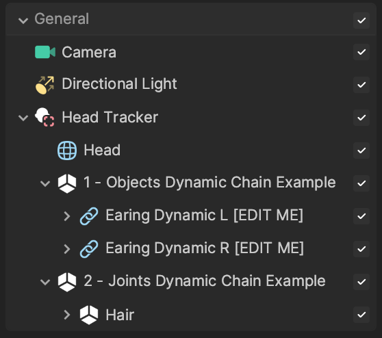 dynamic chain objects in the hierarchy panel