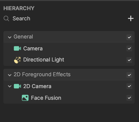 face fusion in the hierarchy panel