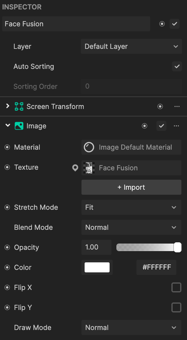 face fusion in inspector panel