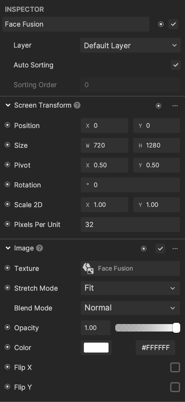 face fusion in inspector panel