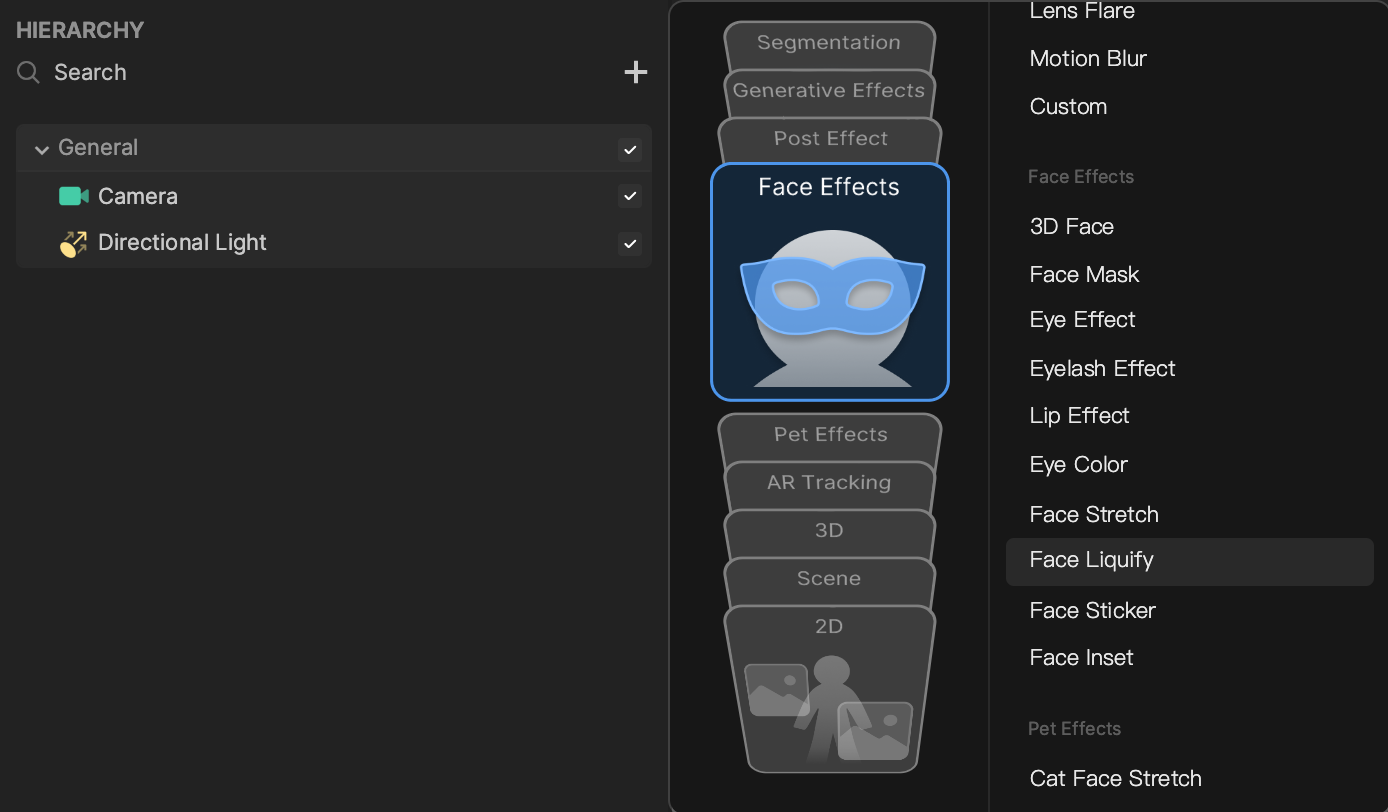 face liquify hierarchy panel