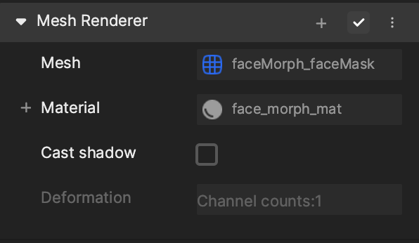 mesh renderer component of the facemorph_facemask object