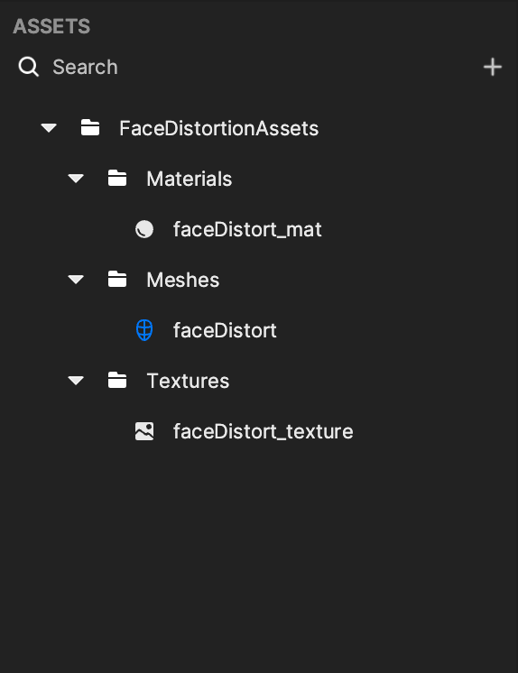 facedistortionassets in the assets panel