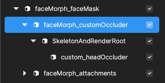 select facemask_customoccluder in the assets panel