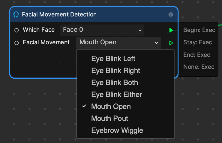 set facial movement of the facial movement detection node