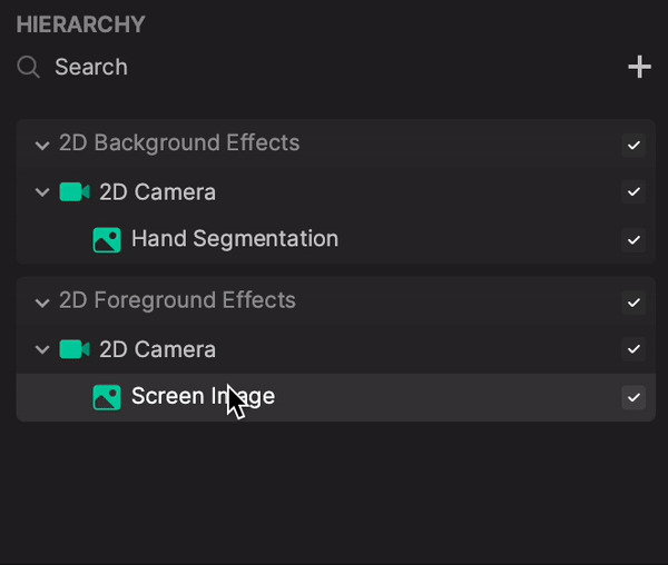 hand shadow objects in the hierarchy panel