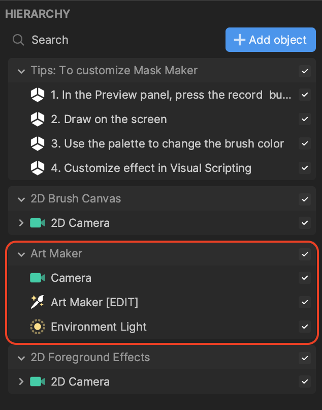 mask maker hierarchy panel
