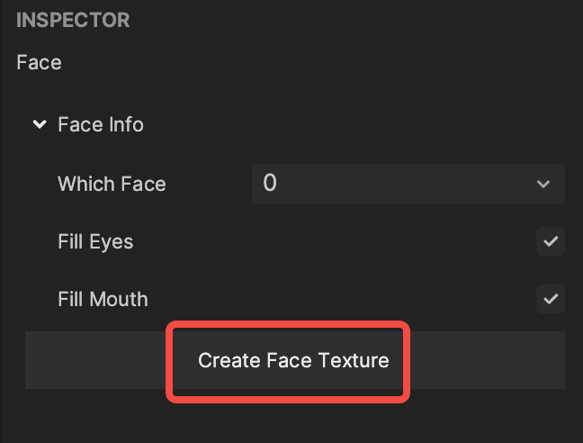 create face texture in the inspector panel