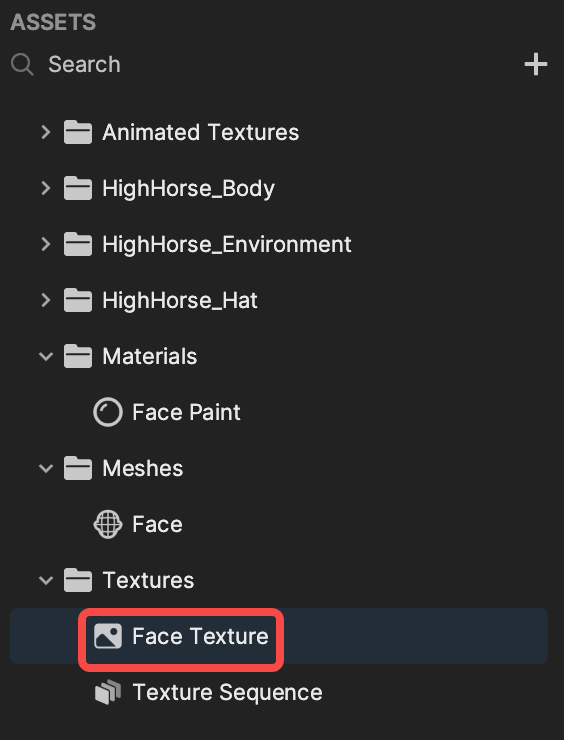 face texture in the hierarchy panel