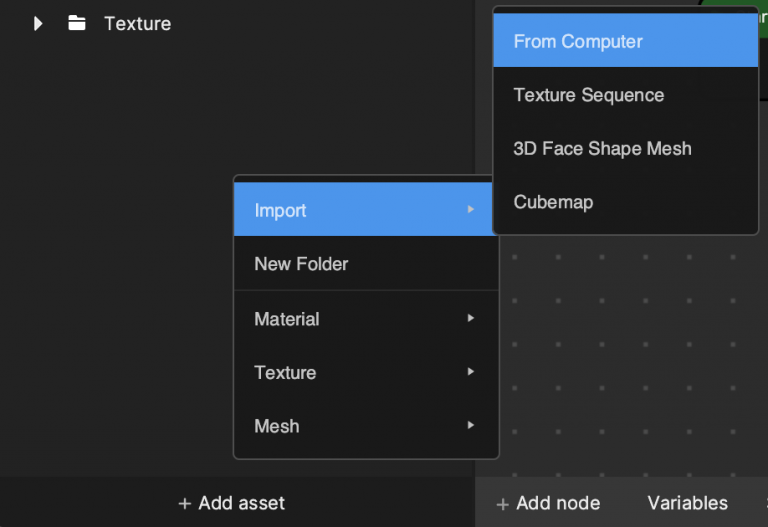 import other assets from computer in the assets panel