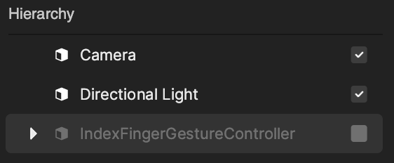 control the visibility of the index finger gesture controller in the hierarchy panel