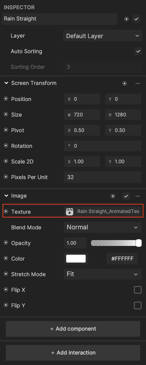 image texture in inspector panel
