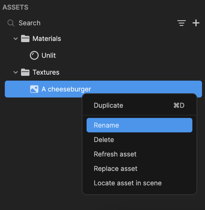 manage assets menu