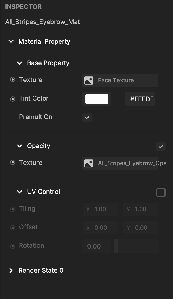 material property in the inspector panel