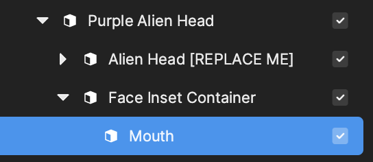 place the face inset object under face inset container