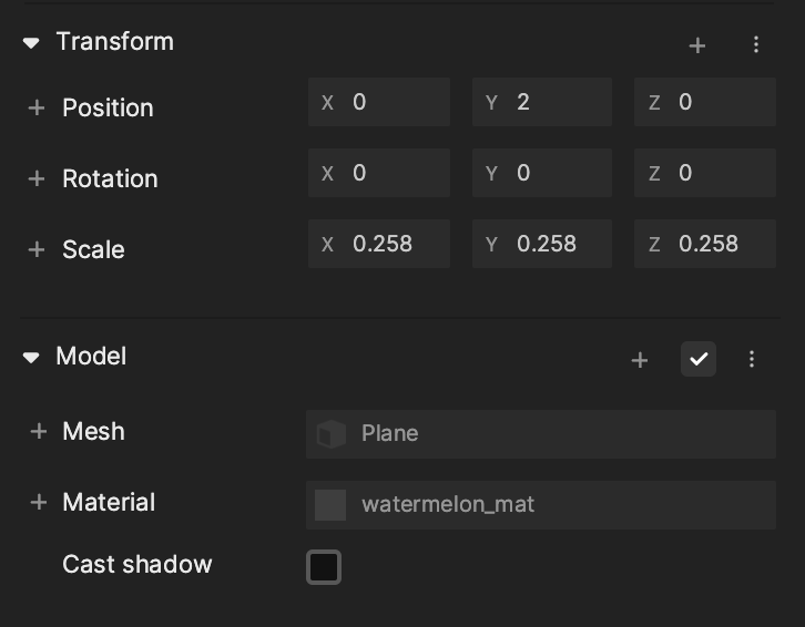 set the transform of the plane in the inspector panel