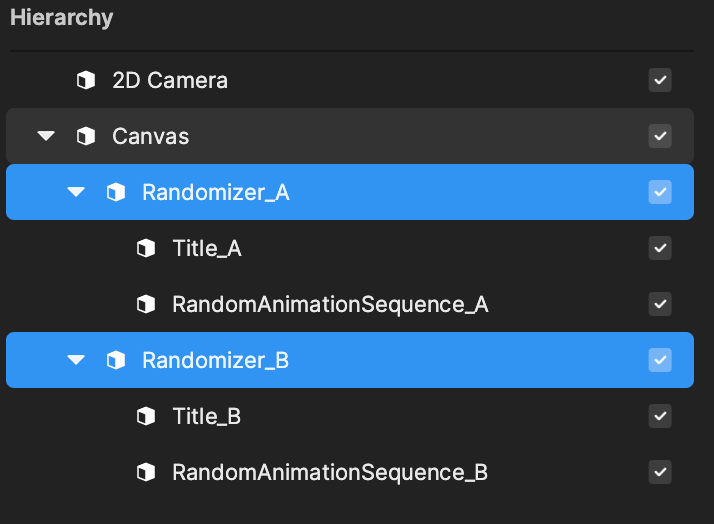 randomizer objects in the hierarchy panel