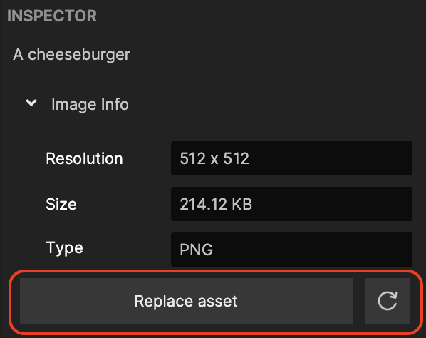 replace/refresh assets from inspector panel