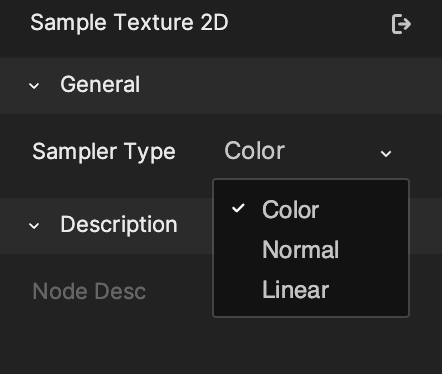 settings of the sample 2d texture node
