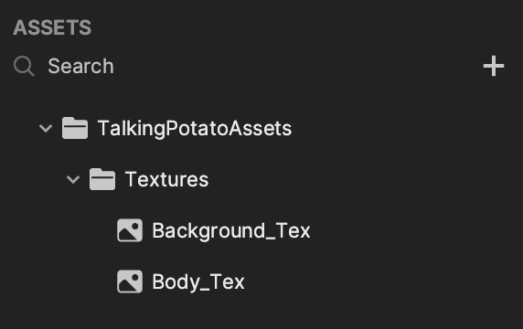 potato and background images in the assets panel
