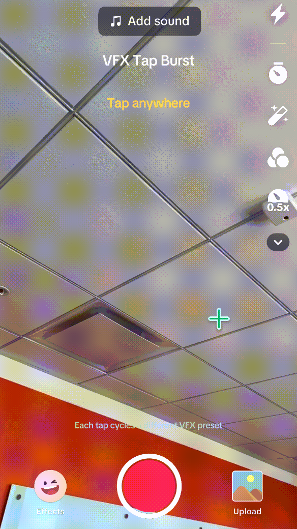 VFX Tap Burst demo running in Effect House preview